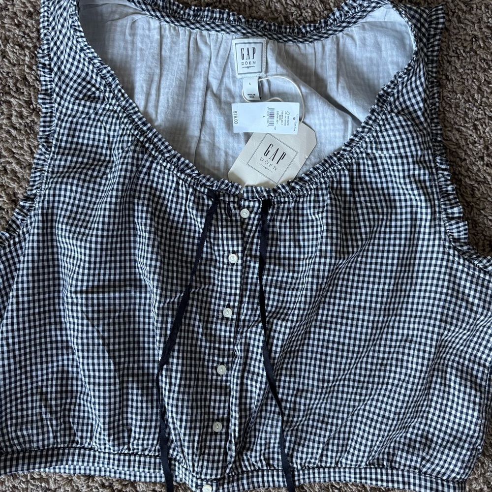 NWT GAP x DÔEN Navy Gingham Crop Tank Top, Large, RARE SOLD OUT collection - Picture 5 of 10